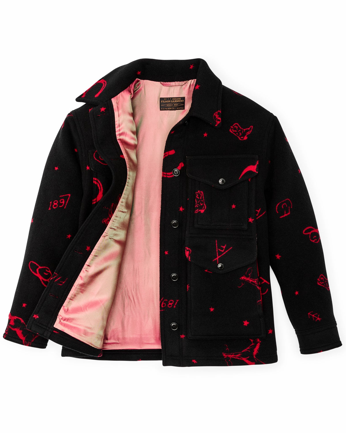 Filson Hot Sale / Women's Jacquard Wool Cruiser Jacket - Black / Red Western