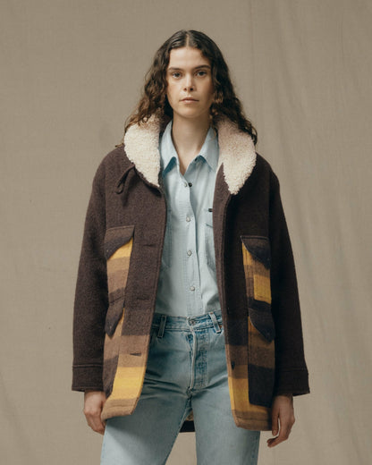 Filson Special Offer / Women's Kodiak Shawl Collar Coat - Brown / Yellow Stripe