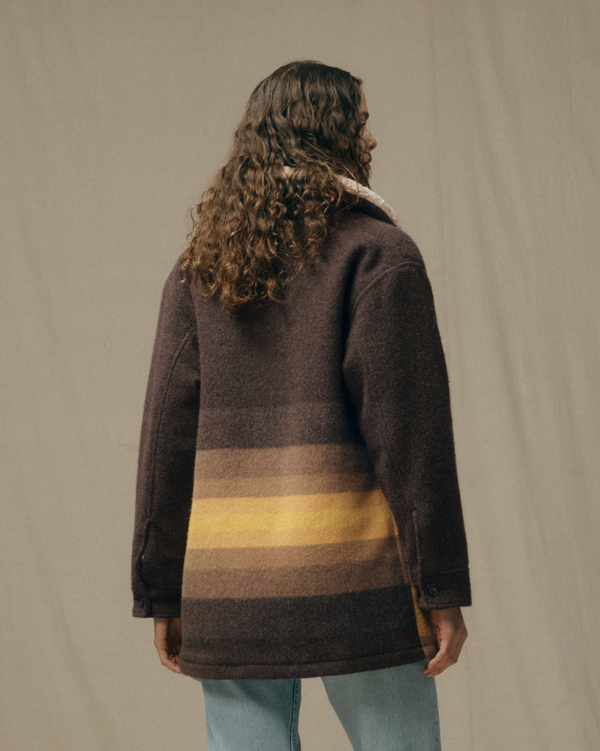 Filson Special Offer / Women's Kodiak Shawl Collar Coat - Brown / Yellow Stripe