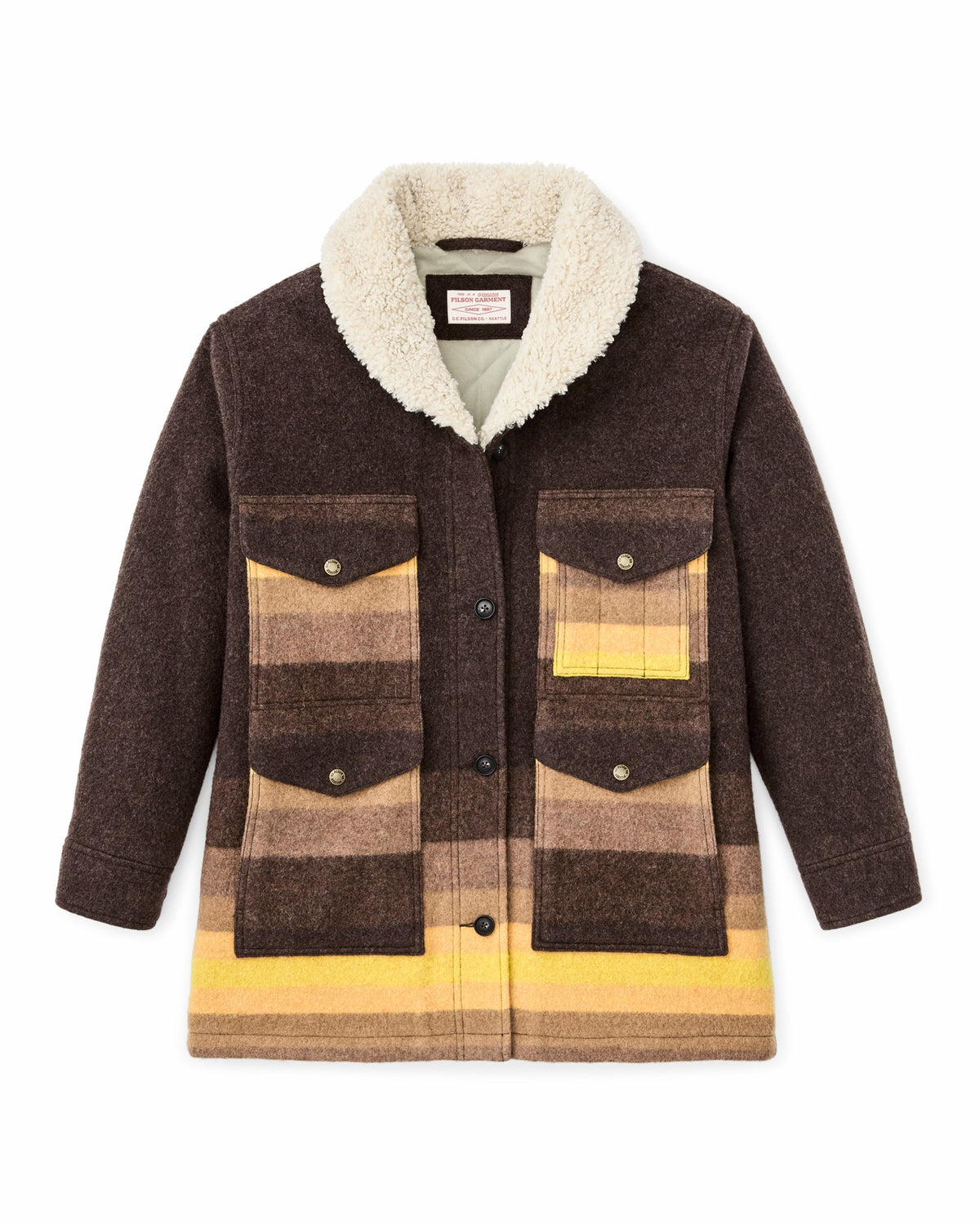 Filson Special Offer / Women's Kodiak Shawl Collar Coat - Brown / Yellow Stripe
