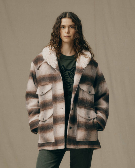 Filson Discount / Women's Kodiak Shawl Collar Coat - Cream / Brown Shadow Plaid