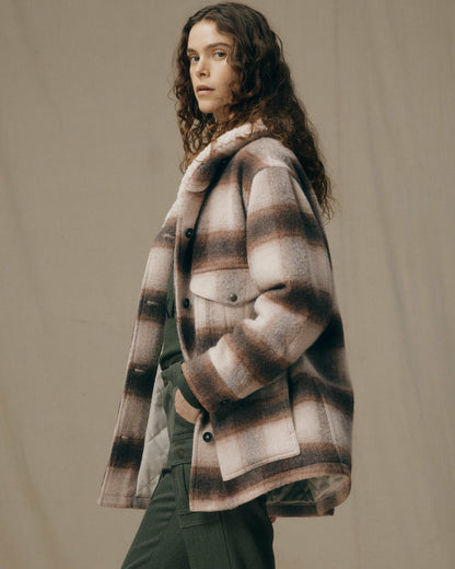 Filson Discount / Women's Kodiak Shawl Collar Coat - Cream / Brown Shadow Plaid