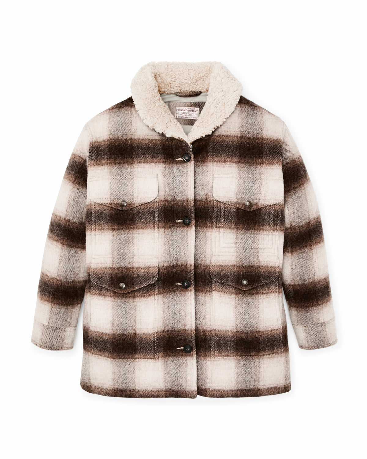Filson Discount / Women's Kodiak Shawl Collar Coat - Cream / Brown Shadow Plaid
