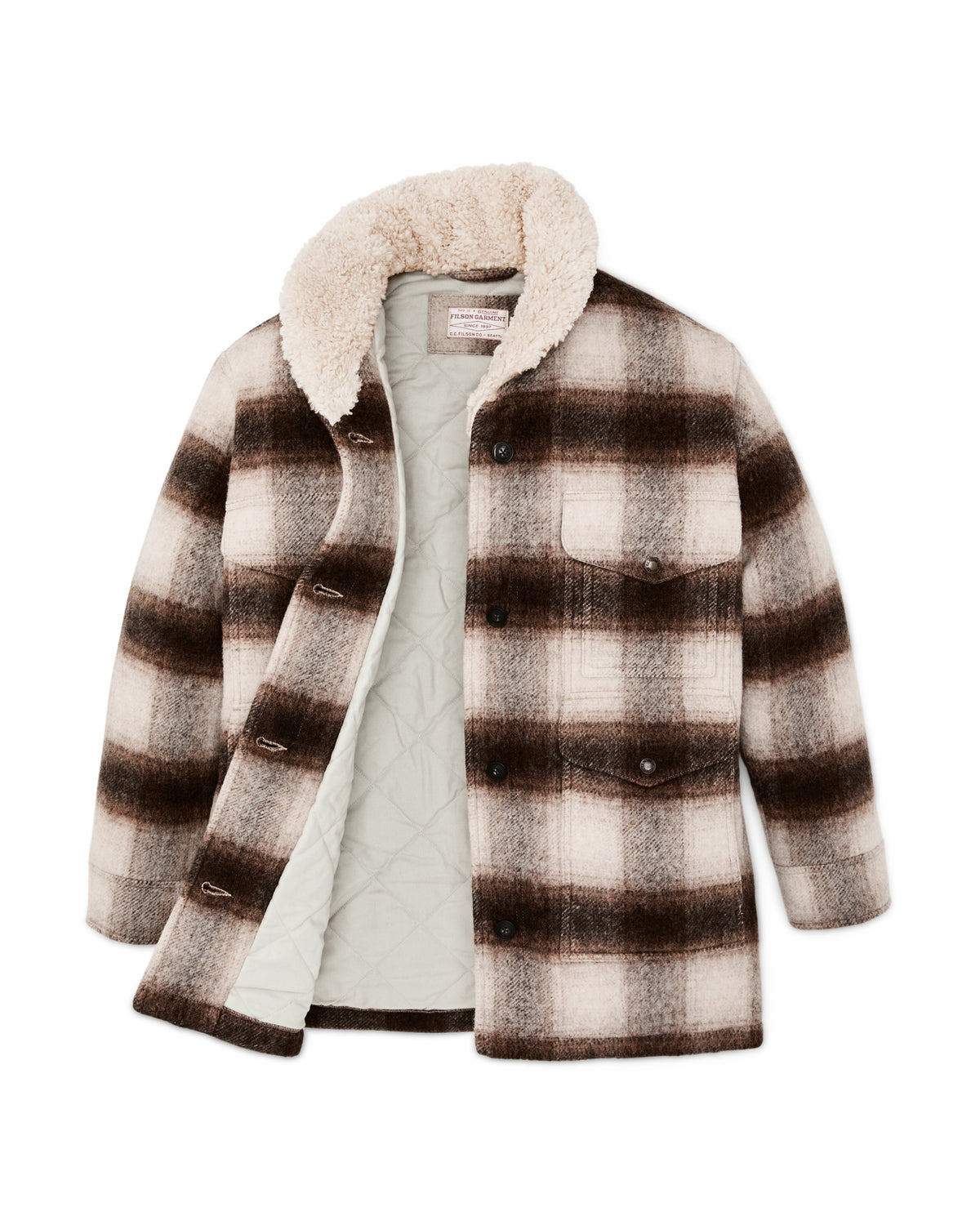 Filson Discount / Women's Kodiak Shawl Collar Coat - Cream / Brown Shadow Plaid