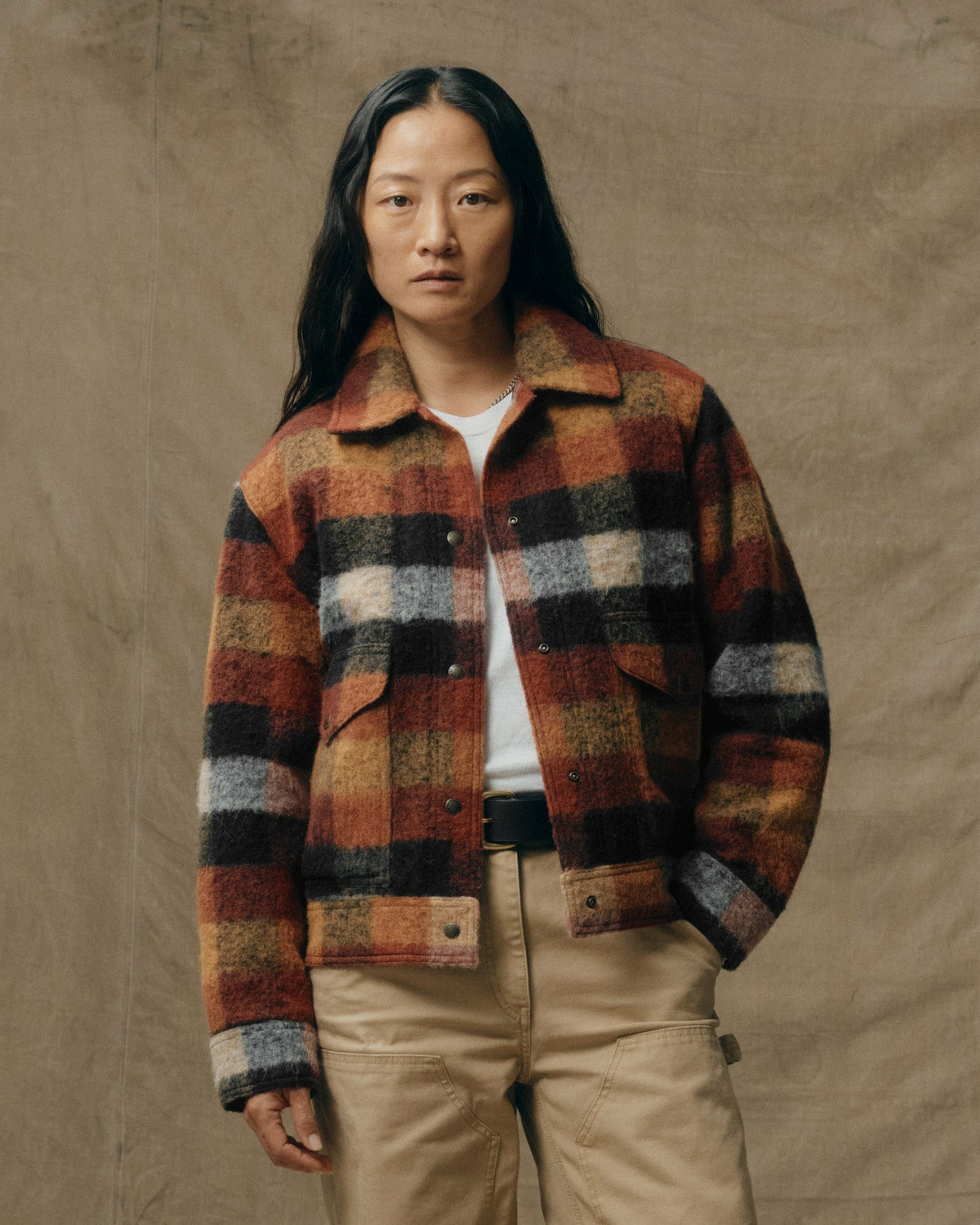 Filson Premium / Women's Blanket Wool Heritage Jacket - Red / Orange / Black Plaid