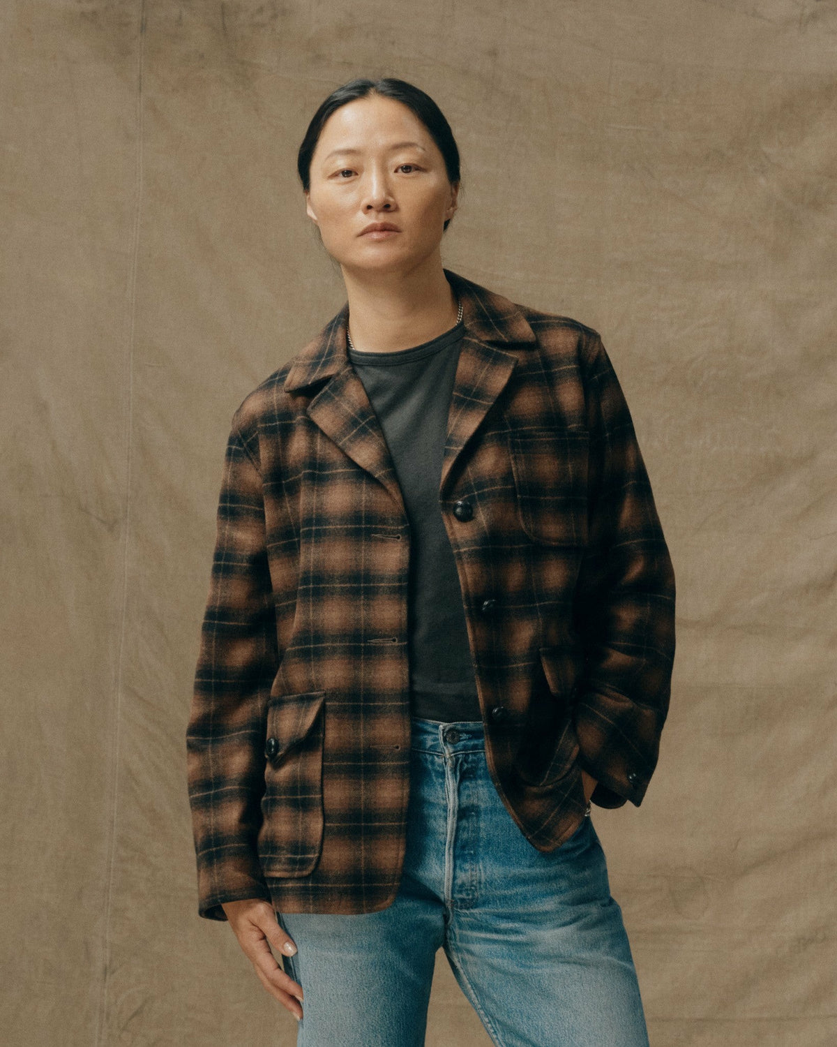 Filson Classic / Women's Unconstructed Wool Blazer - Bronze Brown Plaid
