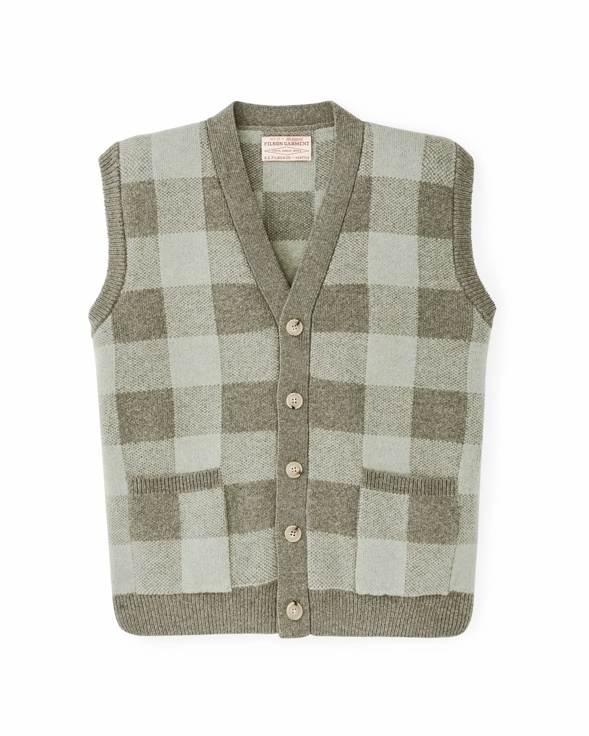 Filson Quality / Women's Wool Cardigan Vest - Olive Check