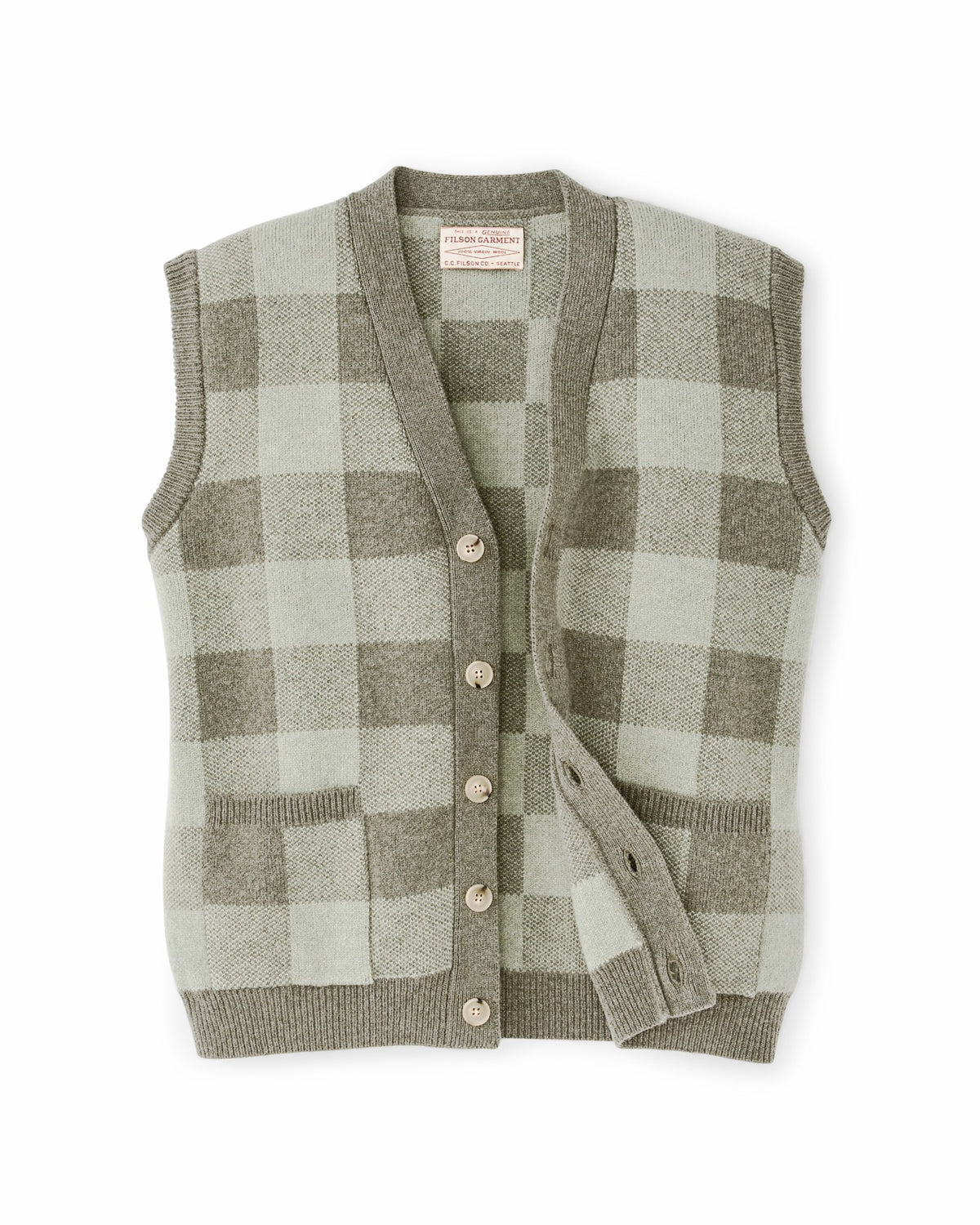 Filson Quality / Women's Wool Cardigan Vest - Olive Check