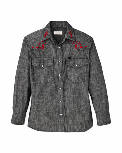Filson Essential / Women's Embroidered Western Shirt - Black Chambray / Western