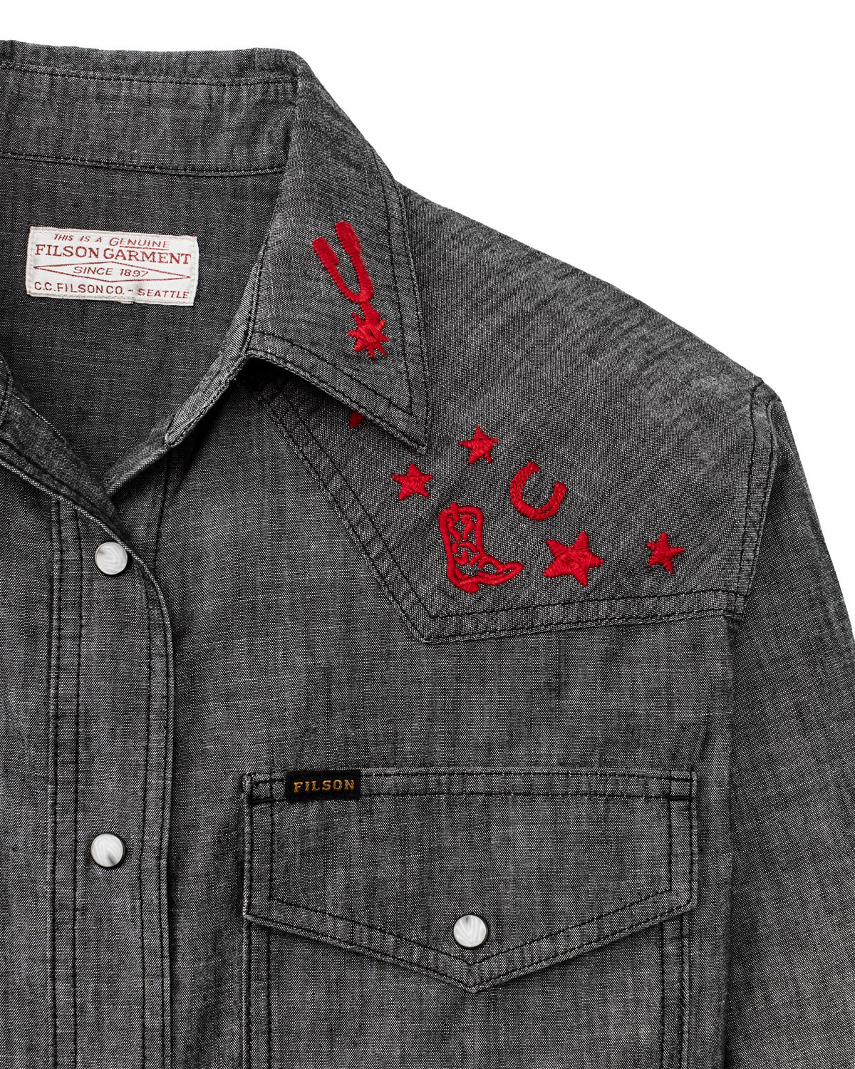 Filson Essential / Women's Embroidered Western Shirt - Black Chambray / Western