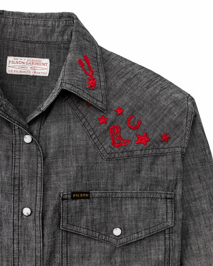 Filson Essential / Women's Embroidered Western Shirt - Black Chambray / Western
