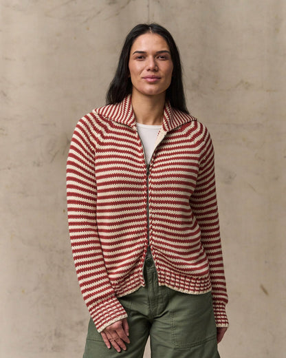 Filson Top Pick / Women's Cotton Full-zip Cardigan - Brick / Sand Stripe