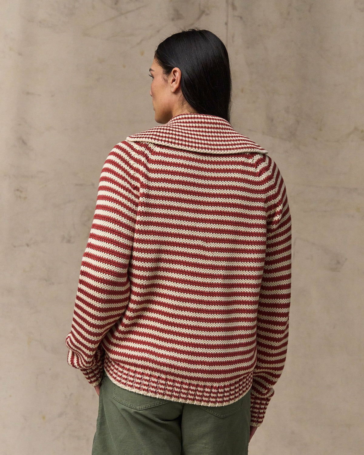 Filson Top Pick / Women's Cotton Full-zip Cardigan - Brick / Sand Stripe
