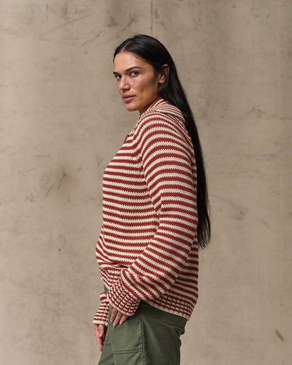 Filson Top Pick / Women's Cotton Full-zip Cardigan - Brick / Sand Stripe