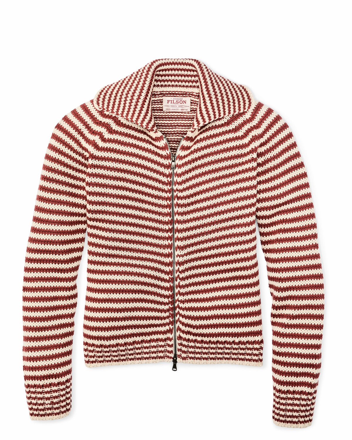 Filson Top Pick / Women's Cotton Full-zip Cardigan - Brick / Sand Stripe