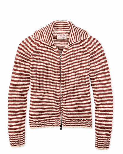 Filson Top Pick / Women's Cotton Full-zip Cardigan - Brick / Sand Stripe