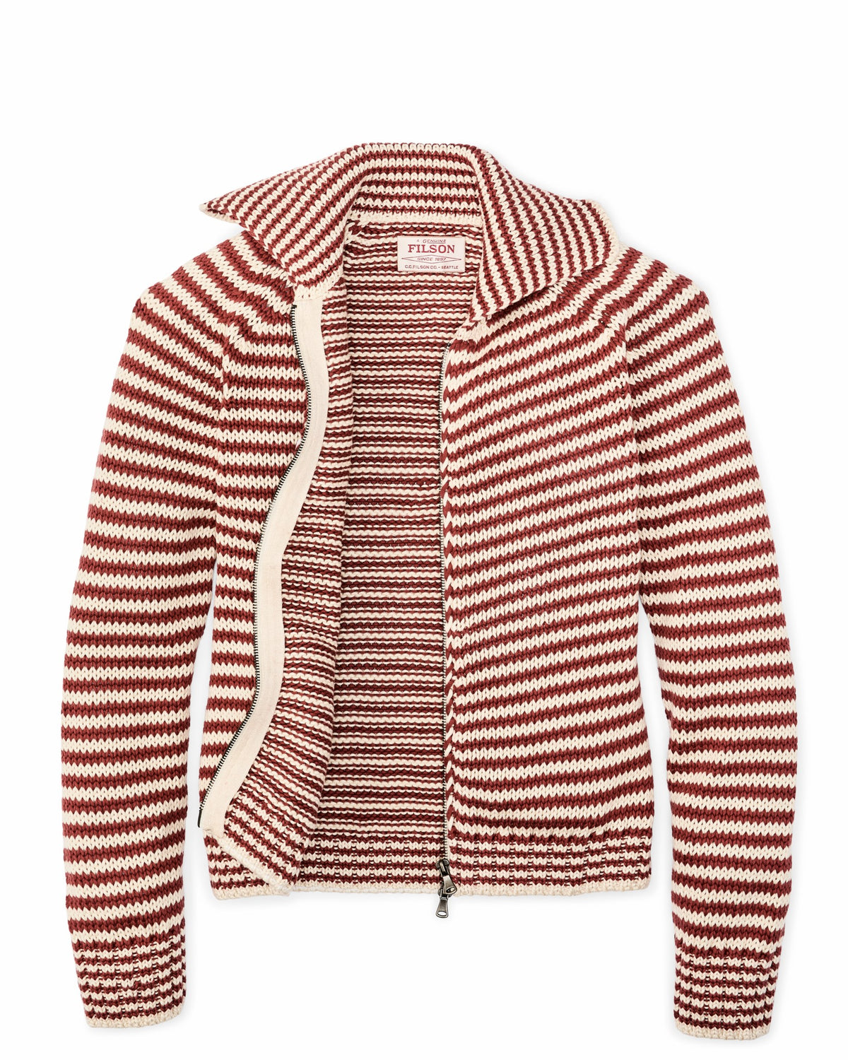 Filson Top Pick / Women's Cotton Full-zip Cardigan - Brick / Sand Stripe