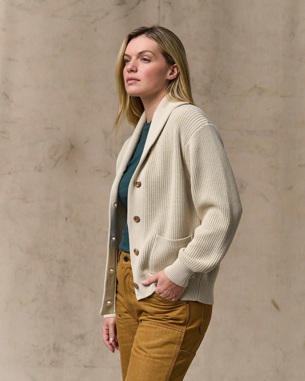 Filson New / Women's Cotton Shawl Neck Cardigan - Natural