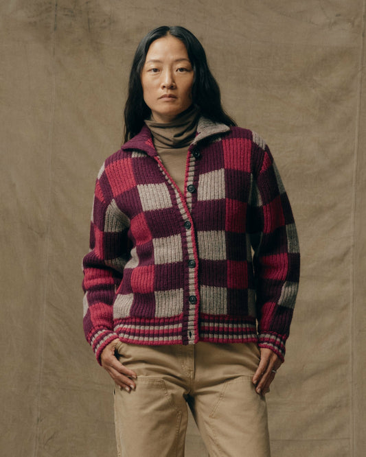 Filson Value / Women's Checkered Wool Cardigan - Burgundy / Gray Check
