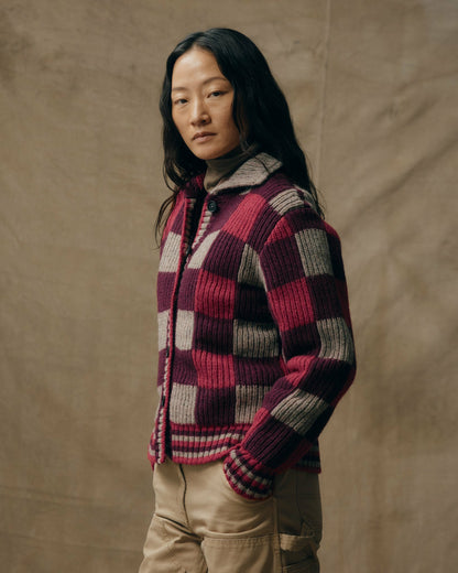Filson Value / Women's Checkered Wool Cardigan - Burgundy / Gray Check