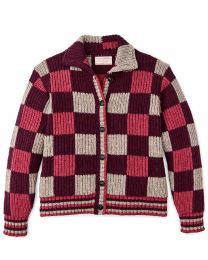 Filson Value / Women's Checkered Wool Cardigan - Burgundy / Gray Check