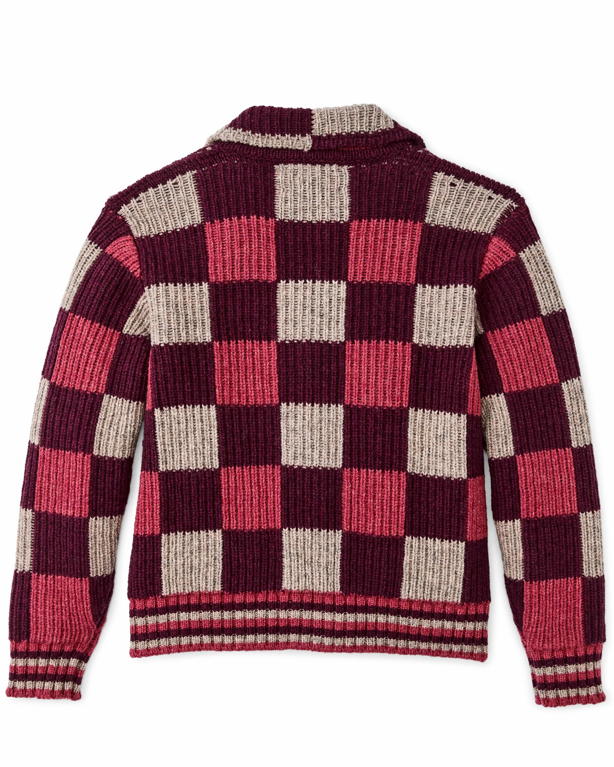 Filson Value / Women's Checkered Wool Cardigan - Burgundy / Gray Check