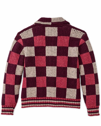 Filson Value / Women's Checkered Wool Cardigan - Burgundy / Gray Check