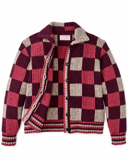 Filson Value / Women's Checkered Wool Cardigan - Burgundy / Gray Check