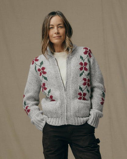 Filson Discount / Women's Zippered Wool Sweater - Gray / Flower
