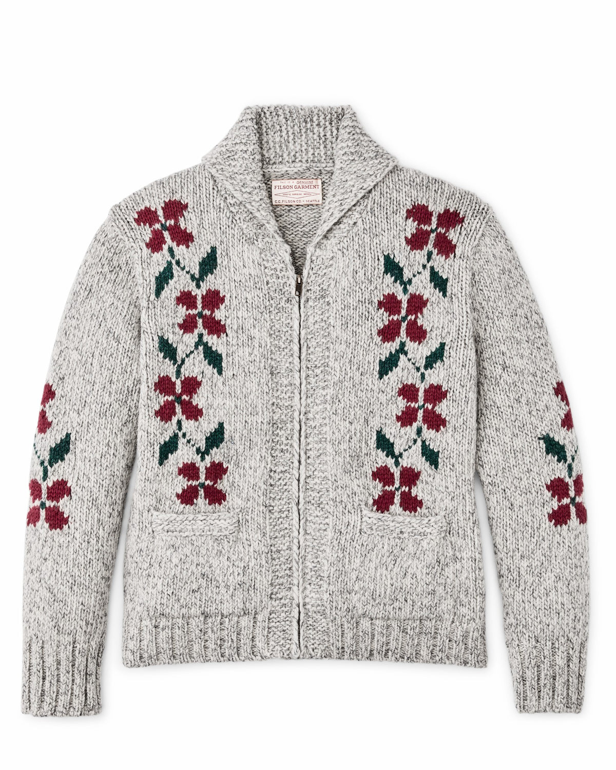 Filson Discount / Women's Zippered Wool Sweater - Gray / Flower