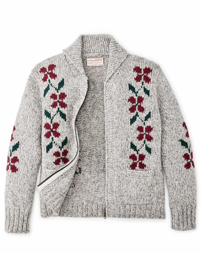 Filson Discount / Women's Zippered Wool Sweater - Gray / Flower